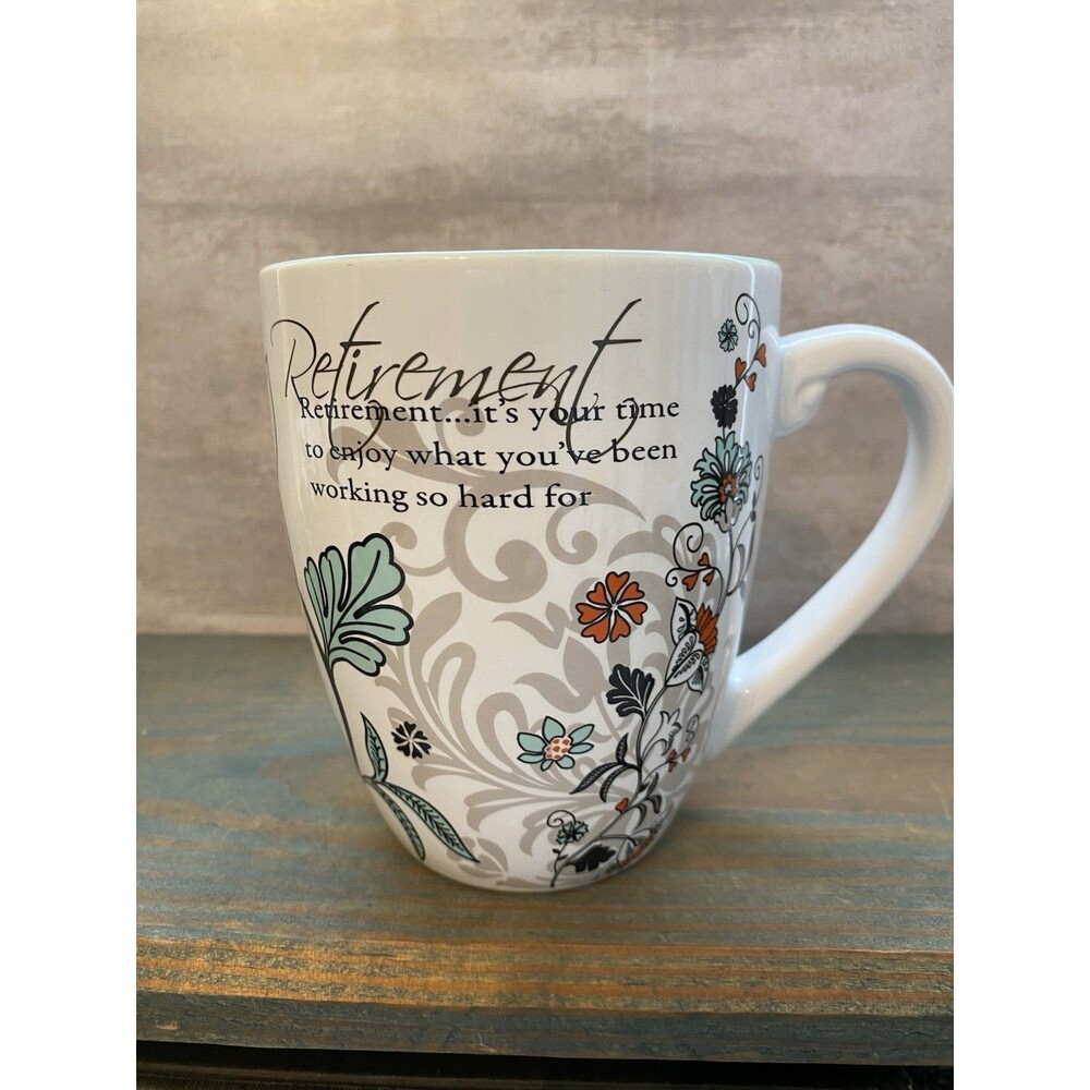 Retirement Coffee Tea Mug 20 Oz. Floral Script